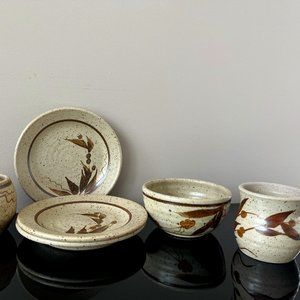 6 Piece Handmade Pottery Dining set - Potter Signature on the bottom